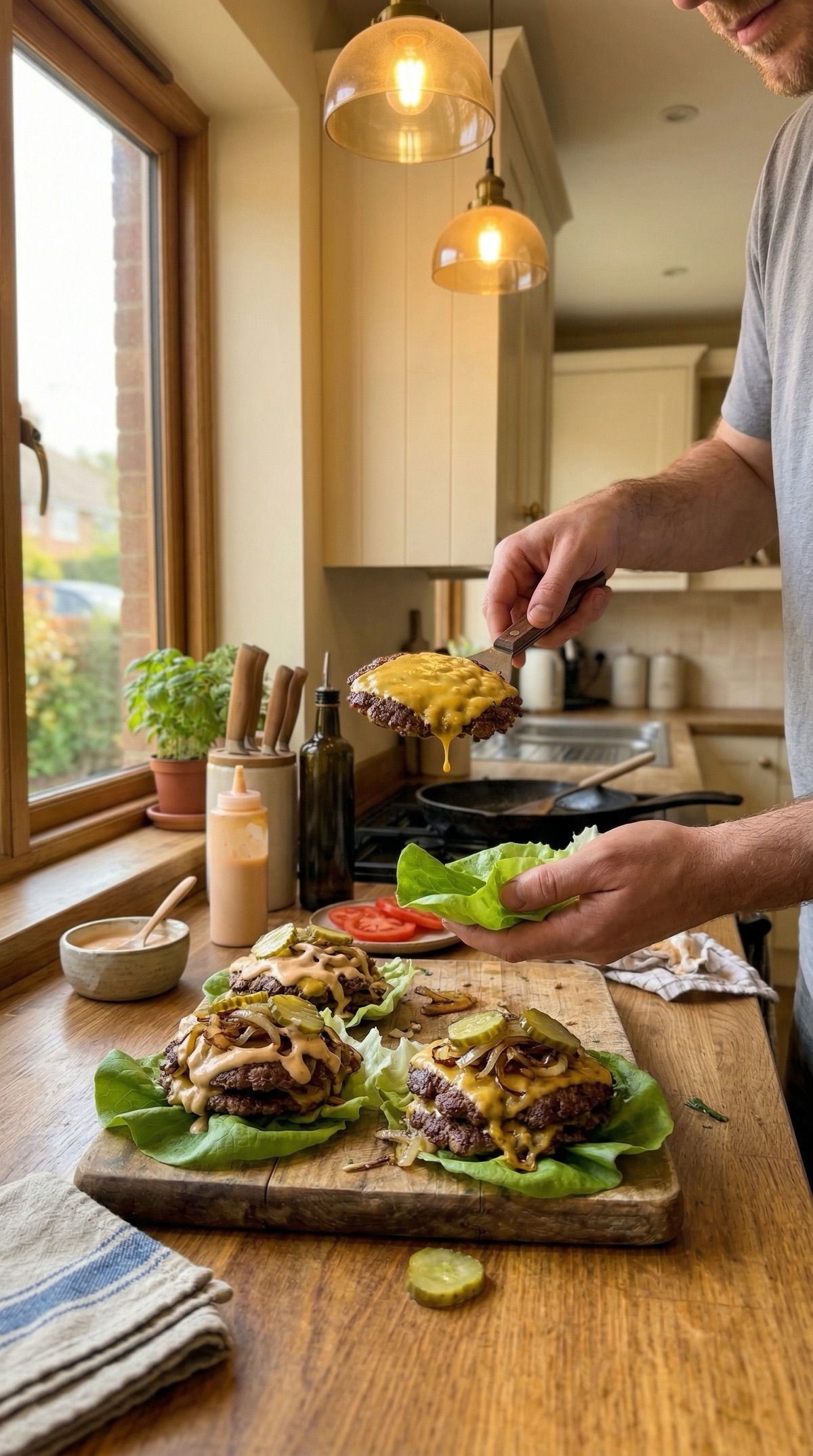 Smash Burger Lettuce Wraps — cooking